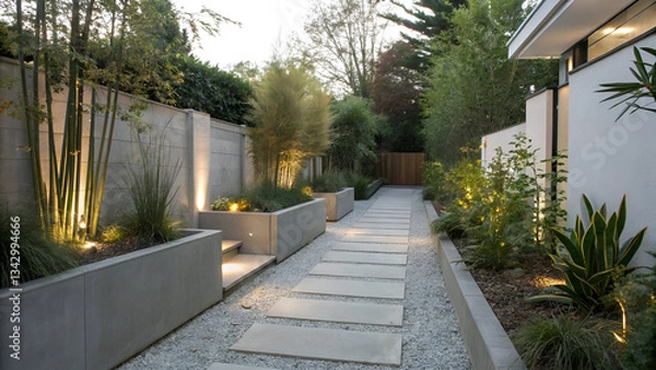 Obraz Minimalist Garden Pathway with Ambient Lighting