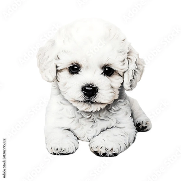 Obraz A fluffy white puppy lying down on a black background art