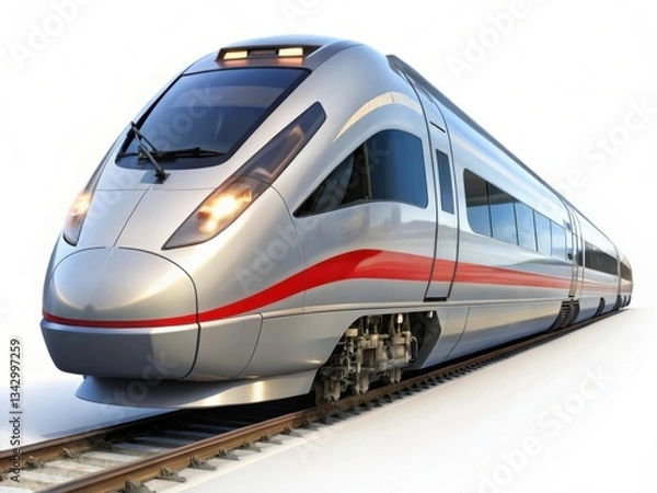 Obraz A red and white train is traveling down the tracks