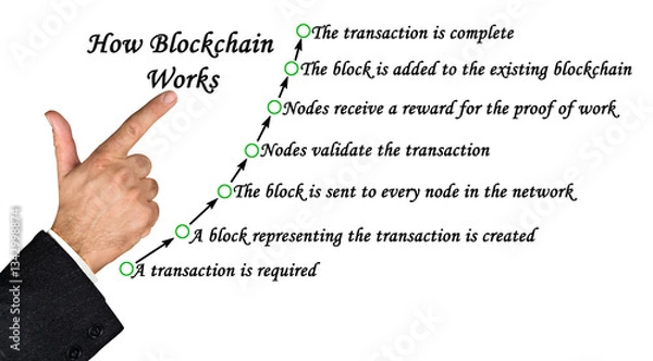 Fototapeta Man Explaining How Blockchain Works