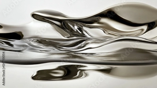 Fototapeta Abstract Metallic Liquid Flow with Smooth Waves and Curves Design