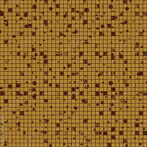 Fototapeta Seamless vector texture. Brown Grunge checkered background with dots, attrition, cracks. Old style abstract vintage design. Graphic illustration. Series of Grunge Old Seamless Patterns.
