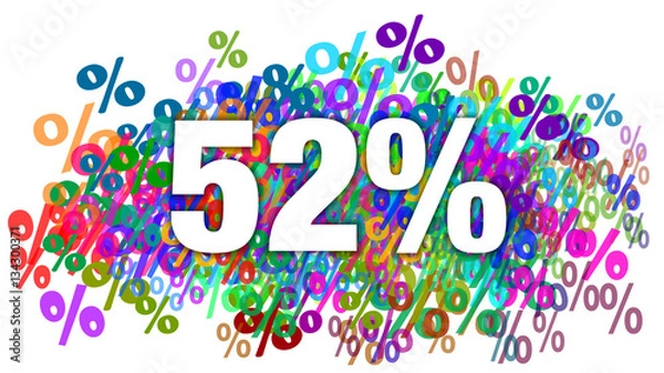 Fototapeta 52 Percent White Text on Colorful Percentage Background