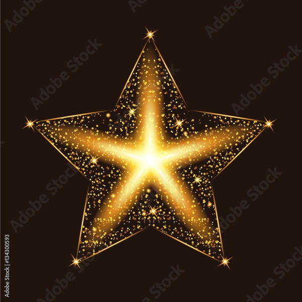 Obraz Gold glow glitter star with particles. Light effects. Vector illustration.