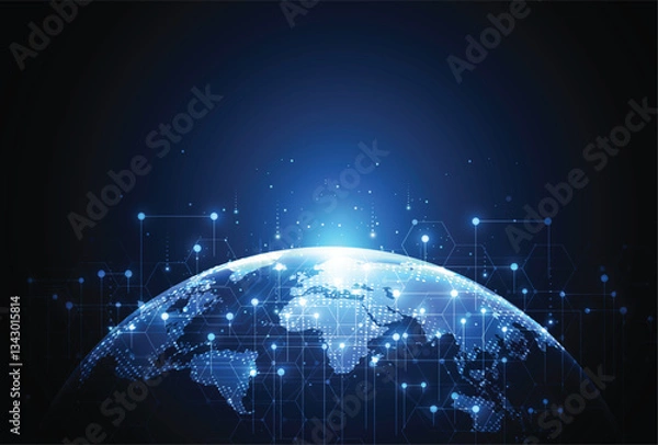 Obraz Abstract global network connection on technology background. World map point and line composition concept of global business