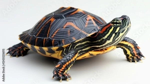 Fototapeta Large turtle isolated against a white background, showcasing its unique features and texture