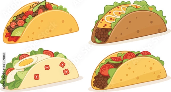 Fototapeta Taco Illustration vector design, Taco Logo and icon design, Set of Taco vector design