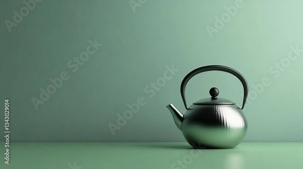Fototapeta Space Silver Teapot Scene Cozy Right Text Vibe Empty