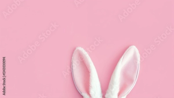 Fototapeta rabbit ears on pink background, copy space for text