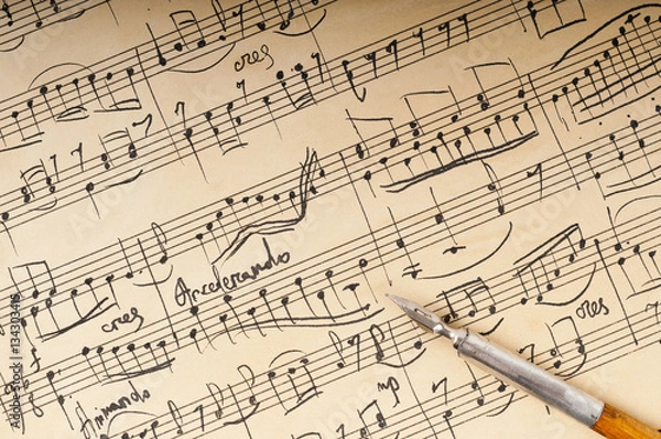 Obraz The music manuscript, written with pen and ink
