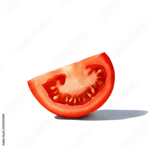Obraz A single slice of a red tomato isolated on a black background