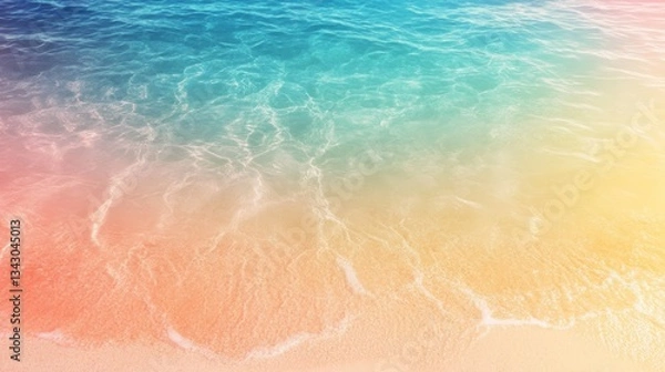 Fototapeta Soft pastel hues paint the ocean waves as they gently caress the sandy shore. Serenity and summer vibes.