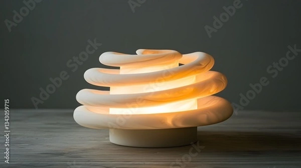 Fototapeta Elegant spiral alabaster table lamp illuminates a modern room.