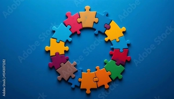 Fototapeta Connected Puzzle Pieces Creating a Circular Shape, Building a More Inclusive World