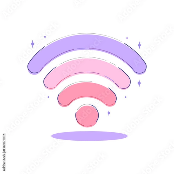Fototapeta Minimalist Wi-Fi signal vector illustration in pastel pink and purple tones, symbolizing wireless internet, connectivity, and digital communication.