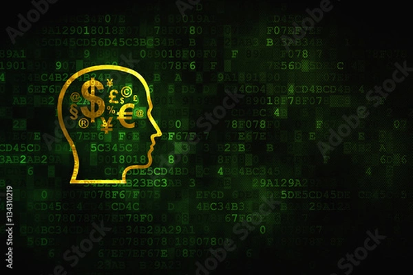 Fototapeta Advertising concept: Head With Finance Symbol on digital background