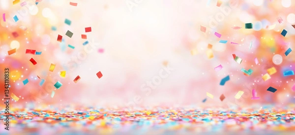 Fototapeta Hintergrund Konfetti Regen mit Bokeh Lichtern und Textfreiraum für Geburtstag Party