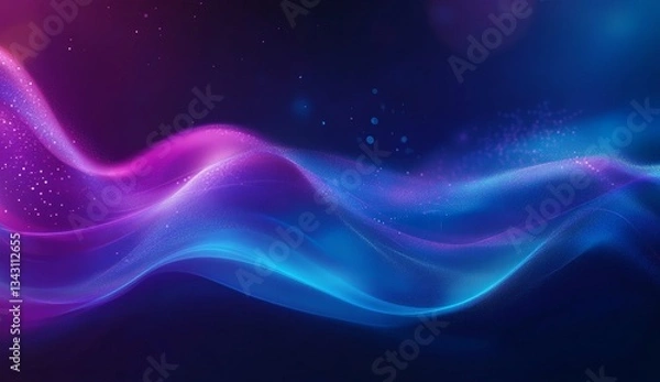 Fototapeta Abstract vibrant flowing waves of light, with a gradient of purple and blue, and shimmering particles