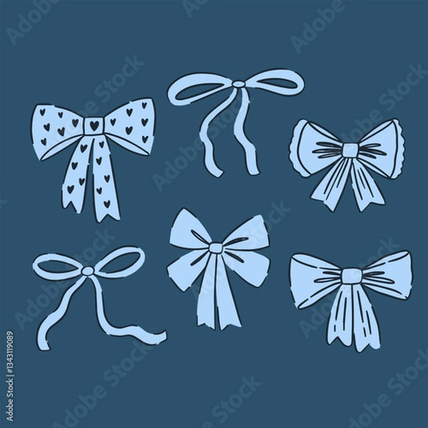 Fototapeta Set of cute bows. Valentine's day illustration. Design for posters, cards, invitations, social media. Vector elements.
