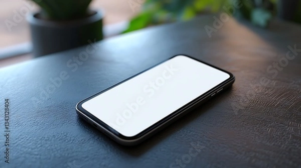 Fototapeta Modern Smartphone With Blank Screen on a Dark Wooden Table