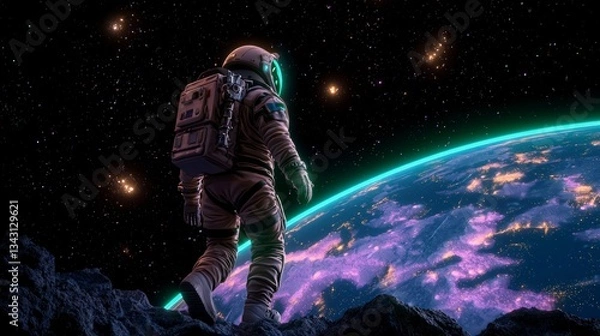 Fototapeta Astronaut on Alien Planet  Space Exploration  Cinematic Sci Fi Artwork