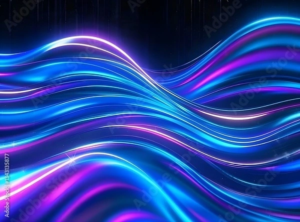 Obraz Abstract AI Technology Background with Flowing Holographic Waves in Electric Blue Purple Cyan for Digital Data Streams and Futuristic Energy Flow