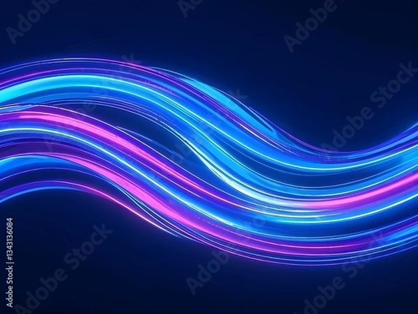 Fototapeta Futuristic High Tech Abstract Background with Holographic Digital Waves in Electric Blue Purple Cyan for AI Data Streams and Modern Tech Concept