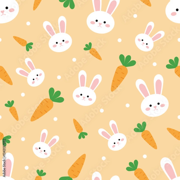 Obraz Seamless vector Easter pattern with white rabbit and carrots