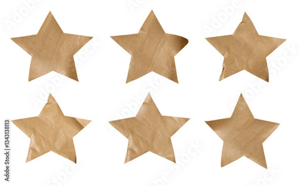 Obraz Set of brown paper stickers with stars shape, Copy space for text preview sign tags labels elements design, isolated on white background, png