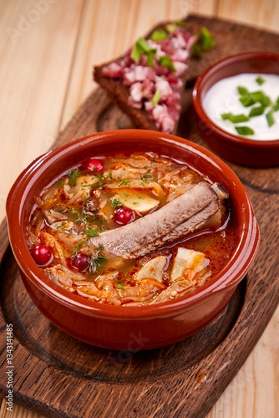Fototapeta ribs with cabbage and sauce