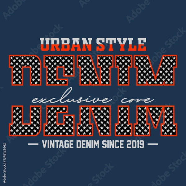 Fototapeta Urban style denim vintage exclusive core typography with dotted bold letter design for apparel vector