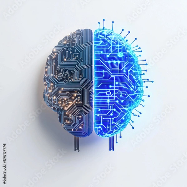 Fototapeta A stylized brain combines circuit board and neurological designs, merging technology and biology