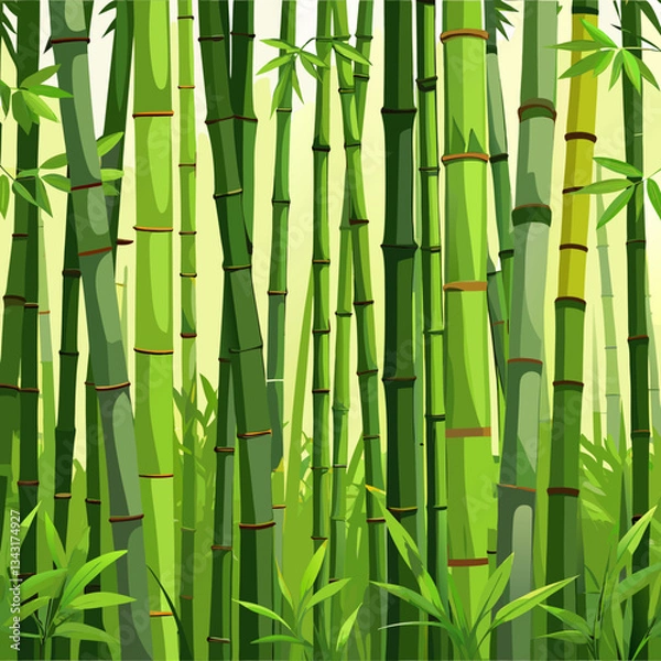 Fototapeta dense bamboo grove with tall green stalks 