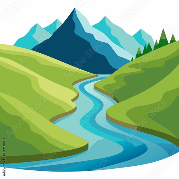 Fototapeta serene river winding through a valley