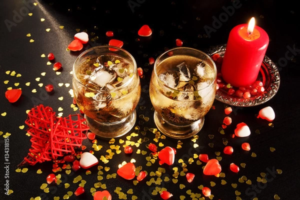 Obraz Two glasses with alcohol and ice