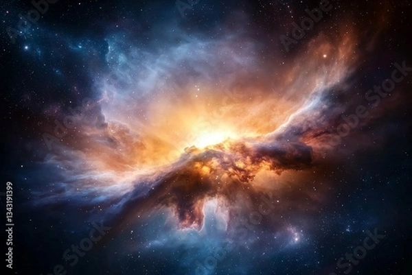 Fototapeta Colorful space with a large cloud of orange and blue