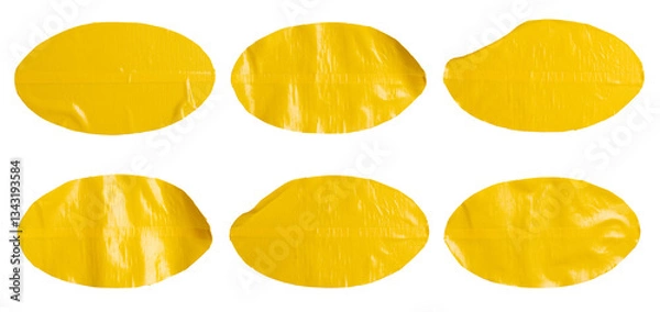 Fototapeta Set of yellow ellipse stickers sticky notes, Copy space for text preview sign tags labels elements design, isolated on white background, png