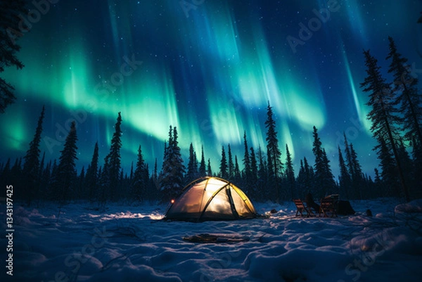 Obraz perfect blend of human exploration and Aurora, offering a camping experience that allows for stargazing and a deep connection with nature, all while comfortably witnessing Northern Lights from withten