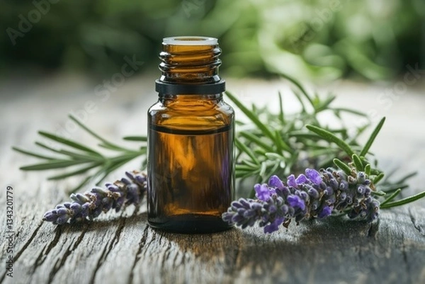 Fototapeta Aromatic Essential Oil on Wooden Surface