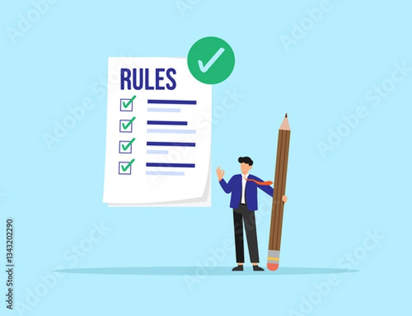 Fototapeta businessman finish writing rule regulation document symbolizing corporate compliance guideline illustration checklist