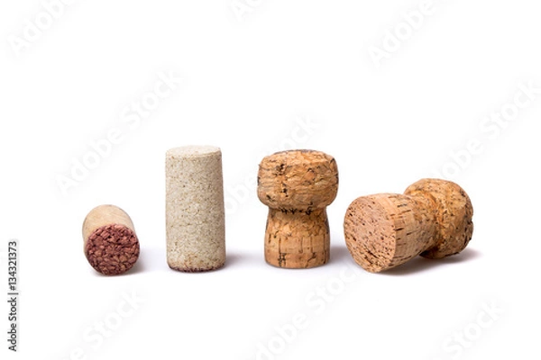 Fototapeta Various wine corks isolated on white background
