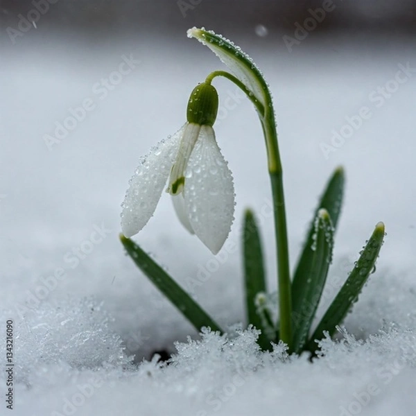 Fototapeta snowdrop in snow