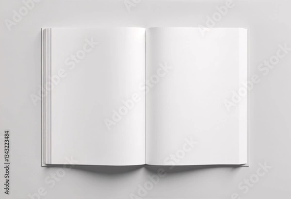 Fototapeta Open Blank White Book on Clean Background Empty Notebook Mockup, Minimalist Design, Template for Text, Sketches, or Branding
