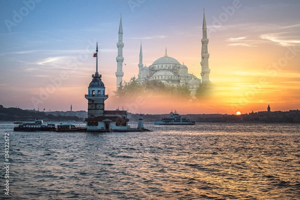 Fototapeta Maiden tower on sunset background