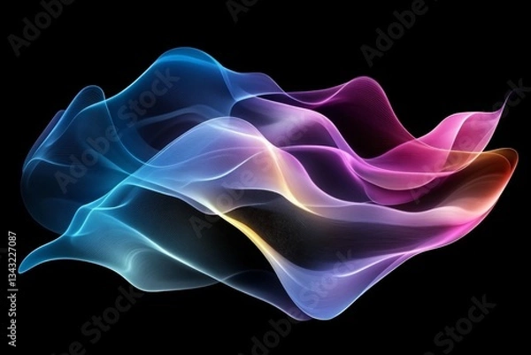 Fototapeta Colorful wave patterns create an abstract digital design in vibrant hues and smooth transitions on a black background