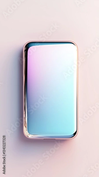 Fototapeta A sleek modern smartphone with a mirror-polished reflective surface in pastel gradient hues of blue and pink.

