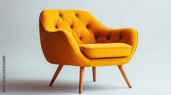 Obraz Modern yellow armchair with wooden legs in minimalist setting