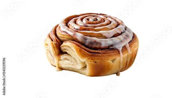 Fototapeta A close up shot of a cinnamon roll with white icing