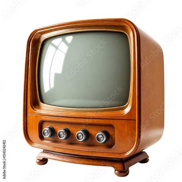 Obraz Vintage Retro Television with Wooden Frame on Transparent background.