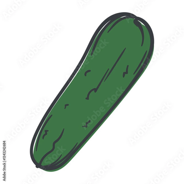 Fototapeta Cucumber. A simple hand-drawn icon with an offset outline. Vector illustration for print, sticker, banner
